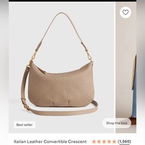 Quince Handwoven Convertible Crescent Shoulder Bag in Taupe